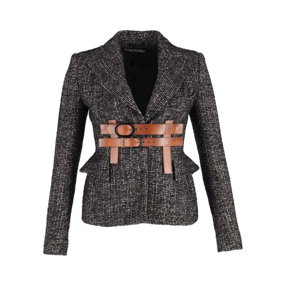 Tom Ford Jackets & Blazers - Tom Ford Couture Tweed Jacket with Leather Trim in Grey Wool